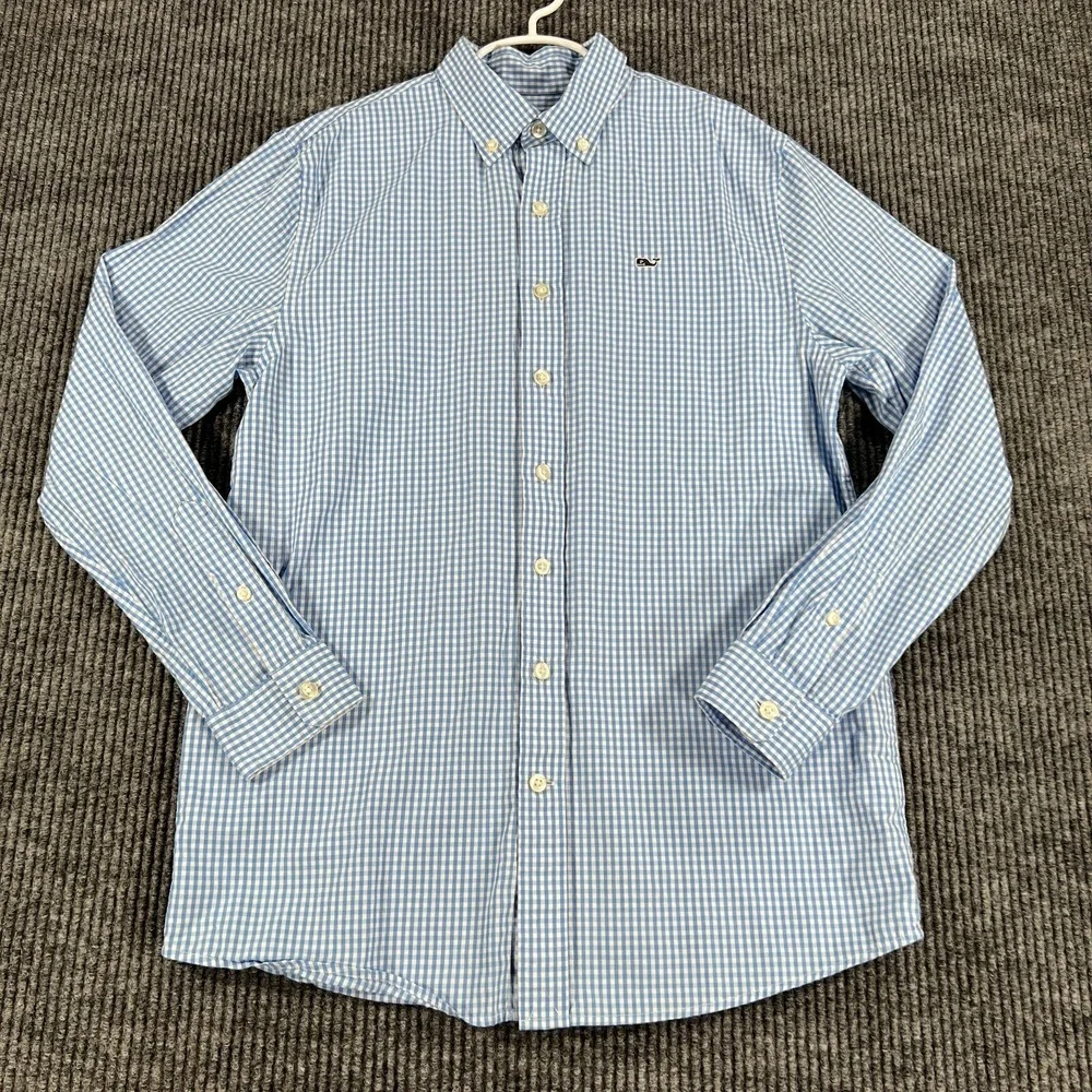 Vineyard Vines Shirt Youth‎ Boys Large Blue Check Long Sleeve Button Down